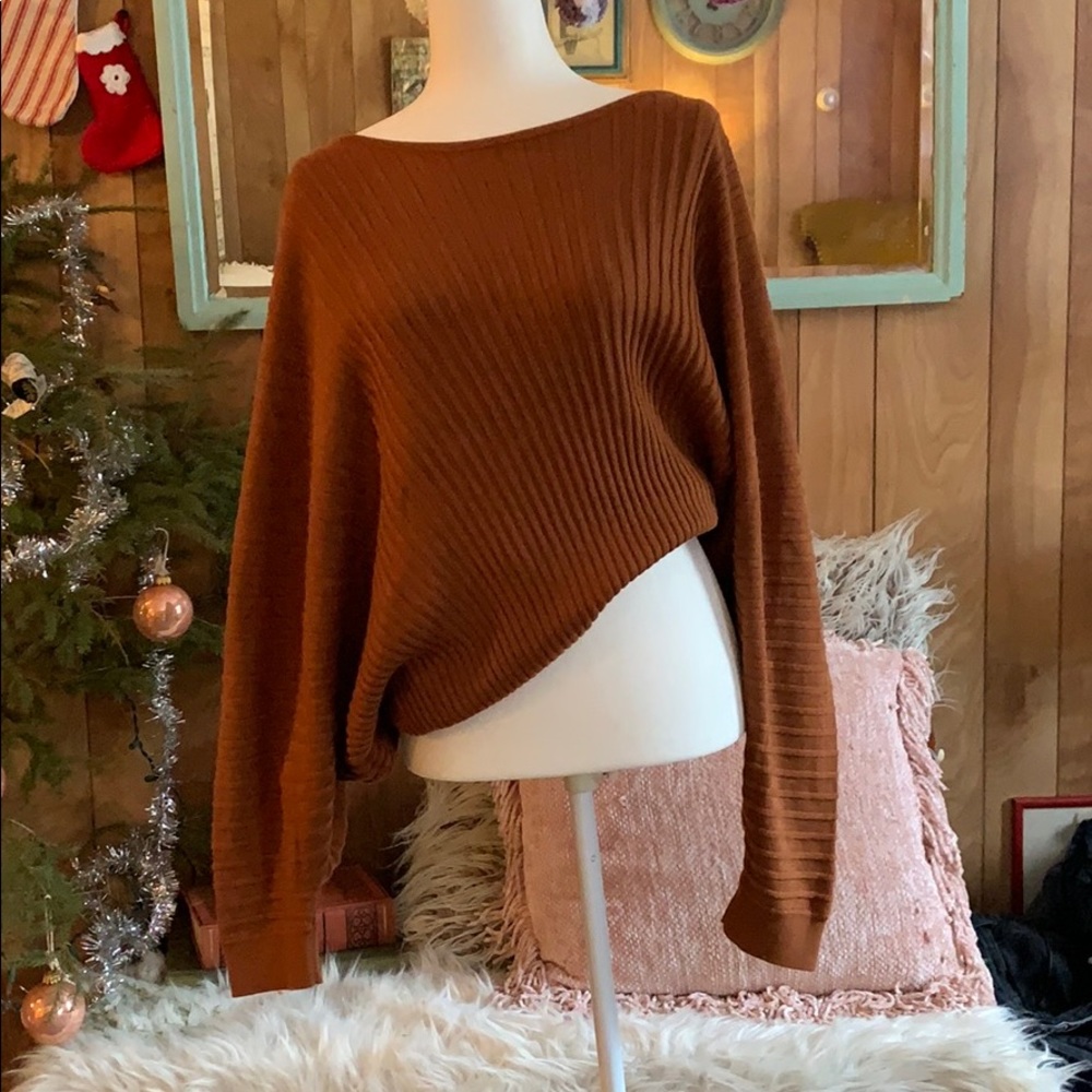 Anthropologie Karla Boat Neck Ribbed Brown sweater XL